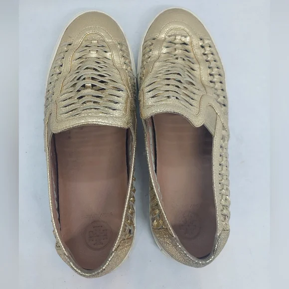 Tory Burch Huarache 2 Slip-On Sneakers Shoes Woven Golden Womens Size 9.5M - Picture 5 of 16